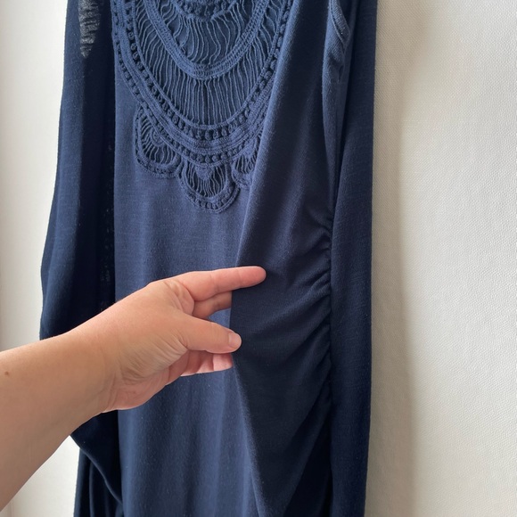 Liz Lange Maternity Navy Blue Crochet Lace Front Long Tank Dress Sleeveless XL - Picture 7 of 10